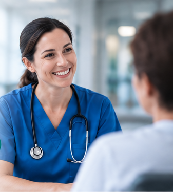 Healthcare professional speaking with a patient